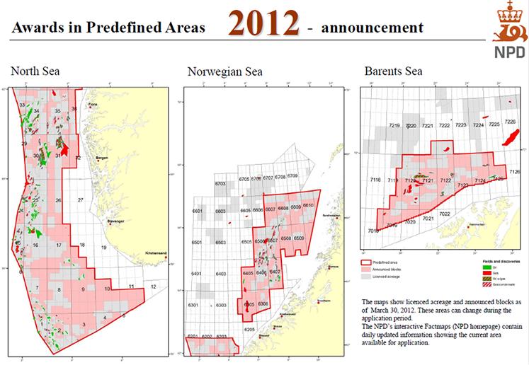 Norway: NPD announces Awards in Predefined Areas 2012 (APA 2012)